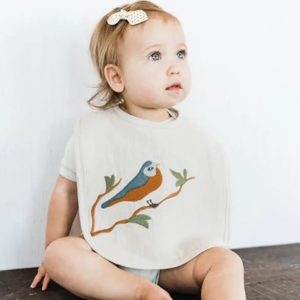 Milkbarn Infant Baby Appliqué Organic Linen Two-Layer Bib Bird